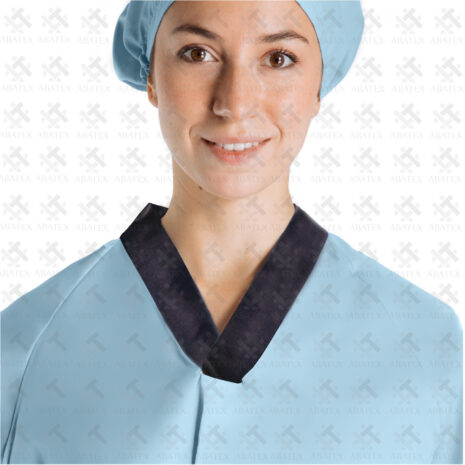 Clinical apron light blue with black v collar