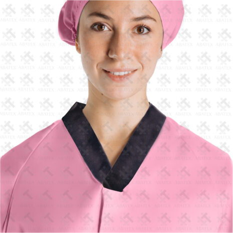 Clinical apron pink with black v collar